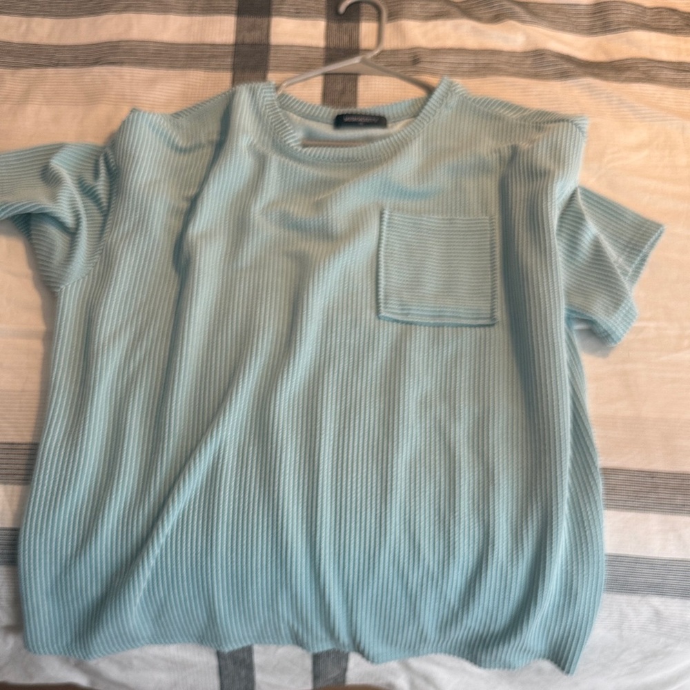Women's Blue Ribbed Blouse